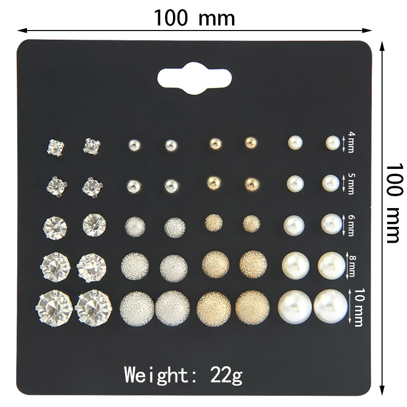 Einfache Perlenohrringe Sechs-krallen-zirkon Eingelegte Diamantperle Geometrische Ohrringe 20 Paar Set display picture 13