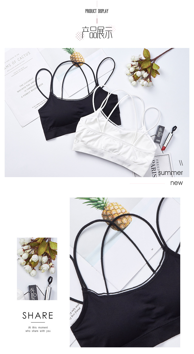 Fashionable women's underwear, sporty, anti-glare, shockproof, sweat-absorbing, breathable base vest with chest pad, cross-shaped beautiful back wrap around the chest detail image 7