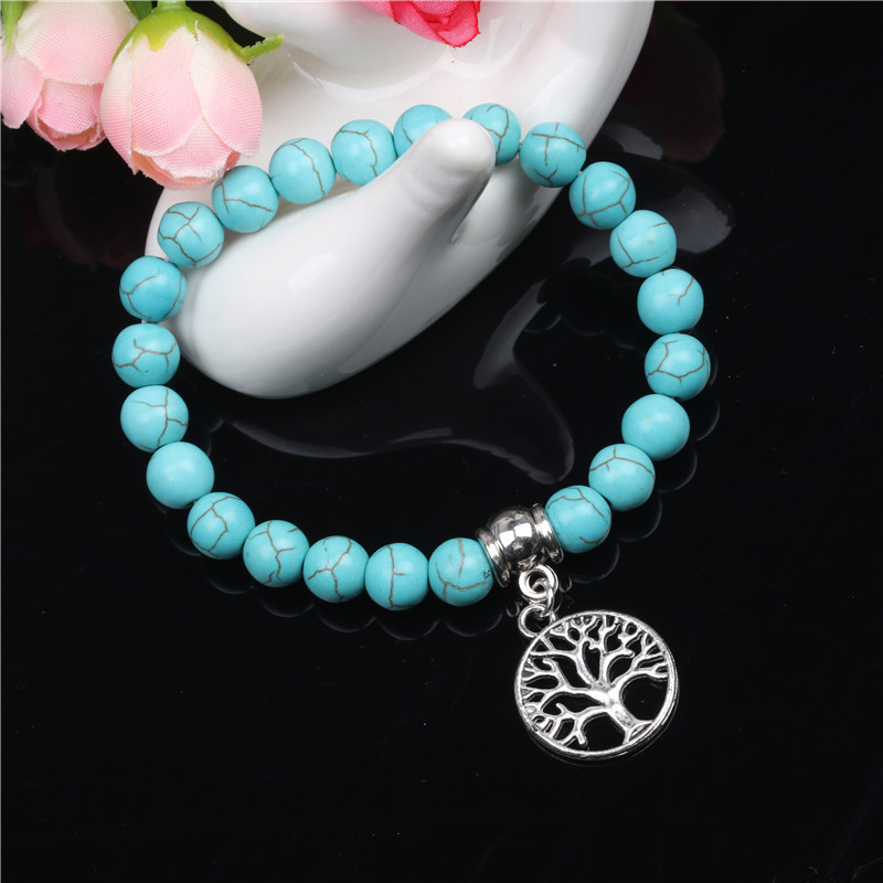 AliExpress turquesa 8mm Árbol de la vida colgante pulsera de cuentas de Europa y América pulsera de los hombres