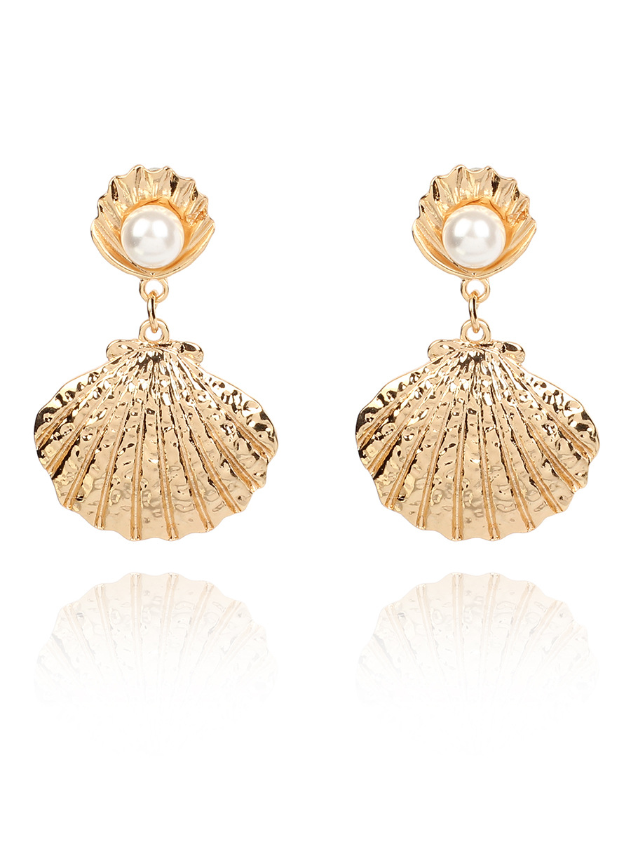 14g Weight No Inlaid Inlay Material Earrings Classification Copper Material Women'S Gender Rose Gold, Gold, Silver Color Hot-selling New Fashion Metal Gold-plated Shell Pearl Earrings For Women Wholesale 1