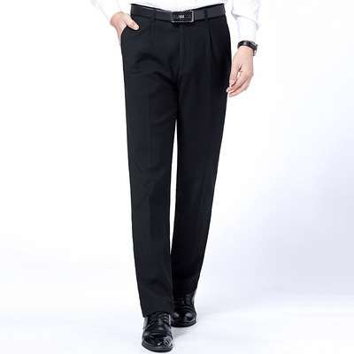 冬装新款男式西裤中年商务正装百搭直筒加绒加厚保暖有折休闲男|ru