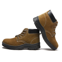 Safety protective shoe for electric welders, mid-top, anti-puncture, anti-impact, wear-resistant, acid and alkali resistant, oil resistant, high temperature resistant.