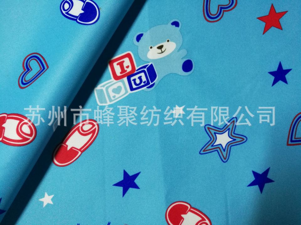 卡通印花防水涂白300D*300D弹丝牛津布