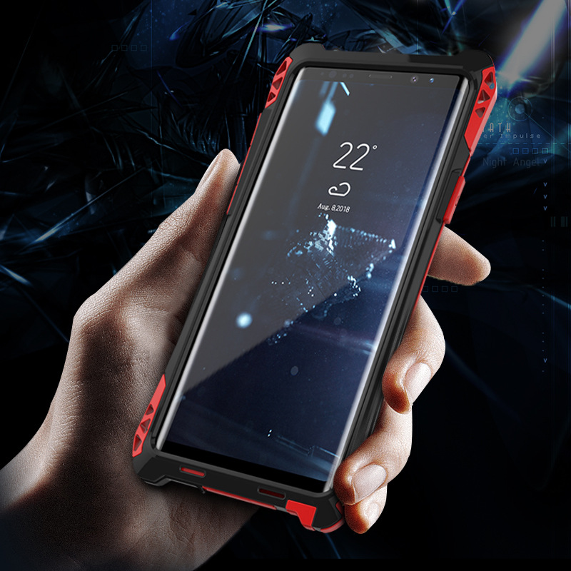 R-Just Amira Heavy Duty Dirtproof Shockproof Rainproof Aluminum Metal Bumper Carbon Fiber Back Cover Case for Samsung Galaxy Note 9