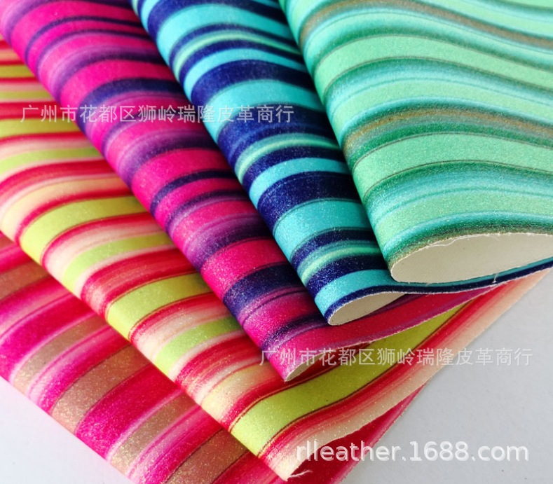 Shelf Powder Glitter Gradient Rainbow bar printing PU Leather Wall decoration designer Leather material