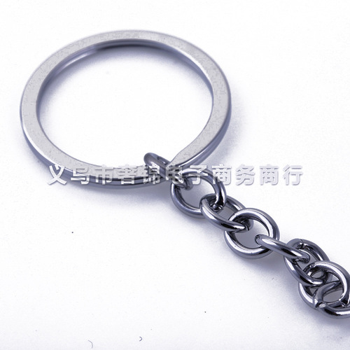 Yiwu small commodity creative doll accessories metal flat ring key chain with chain key ring wholesale
