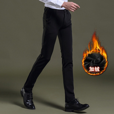 2018冬季加絨男式休閑褲 韓版彈力男長褲青年小西褲 潮流褲子男