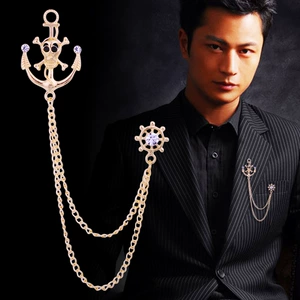 Men's Western Style Alloy Brooch with Skull Head, Anchor Chain and Tassel Brooch
