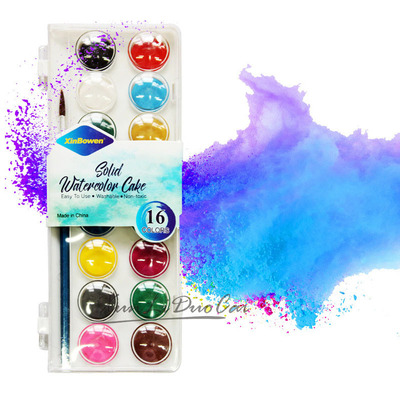 一件代发16色初学绘画 固体水彩套装 水彩颜料粉饼厂家批发|ms