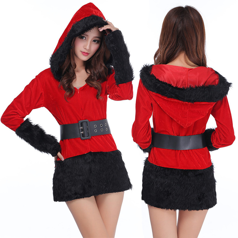 Uniforme de Navidad sexy blanco y negro traje de uniforme de dos colores traje de juego de Navidad de comercio exterior
