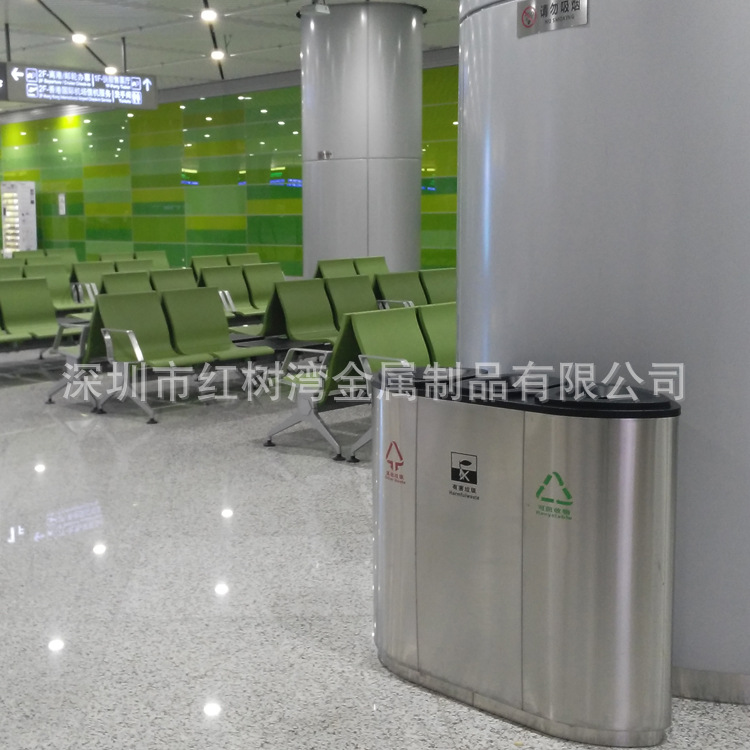 机场室内不锈钢分类垃圾桶 商场连体果皮箱 立式直投口垃圾箱