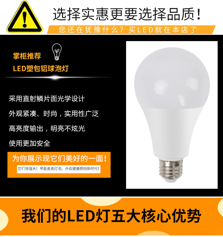 现货批发led灯泡 A泡塑包铝恒流宽压85-265V 单色三色变光球泡灯详情2