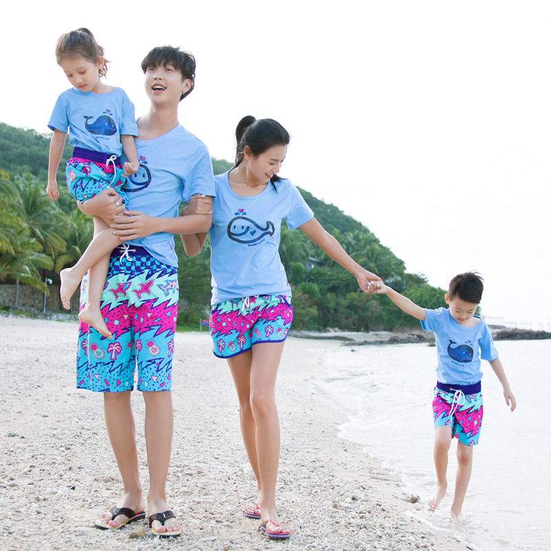 速干情侣亲子宽松沙滩裤男海边一家旅游裤衩温泉度冲浪假平角短裤