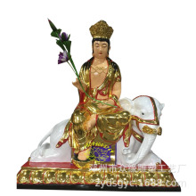 树脂文殊普贤神像生产厂家 大智菩萨 文殊坐骑青狮极彩木雕像图片