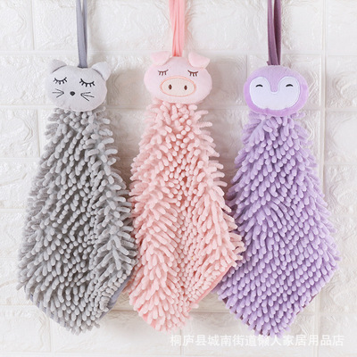 信至尚 卡通雪尼尔擦手巾 浴室卫生间厨房挂式吸水毛巾儿童小方巾