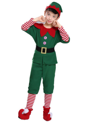 Christmas costumes children's Christmas elf costume cosplay parent-child costume festival adult men's and women's green Christmas costume