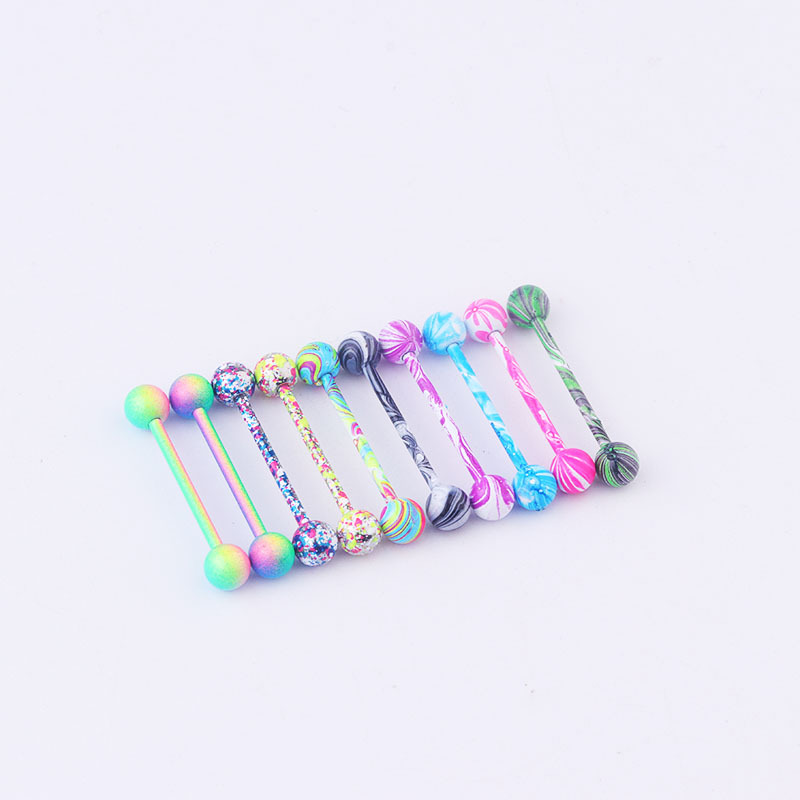 10 Colors Body Piercing Jewelry Stainless Steel Water Grain Paint Tongue Nails Breast Ring display picture 3