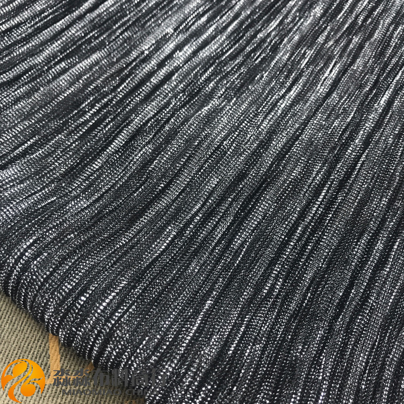 New Spring and Summer Electro-Optical Fabric Silver Black Flash Point Ultra-Fine Pleated Mesh Fabric See-Through Nightclub Wear Wrinkled Fabric