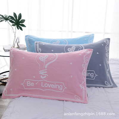 厂家批发佳威双层纱布无捻枕巾时尚情侣枕巾棉质舒适一件代发枕巾