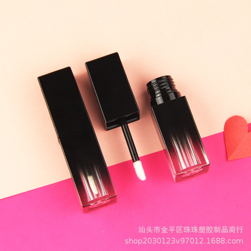厂家现货直供 diy手工唇彩管5ml 亮光黑色渐变唇釉管空管方管包材