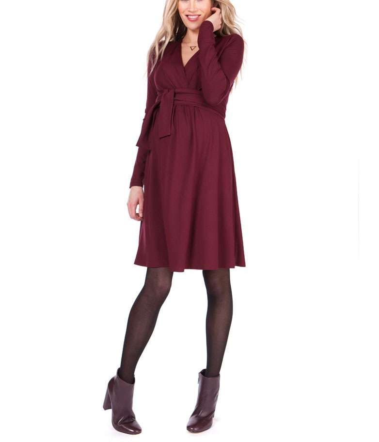 Long Sleeve V-Neck Lace-Up Breastfeeding Maternity Dress NSHYF116748