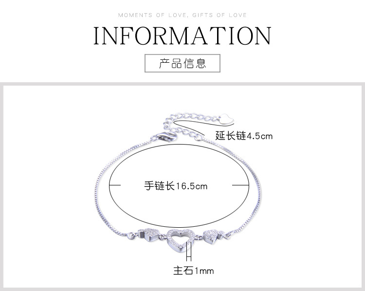 Bijoux Coréens Coeur Diamant S925 Bracelet En Argent Bijoux Simples En Gros display picture 1