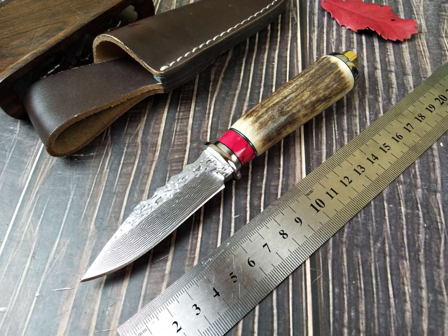 Damascus Antlers Handle Forged Jungle outdoors Small Straight Knife Wilderness Survival knife Survival Knife Collection