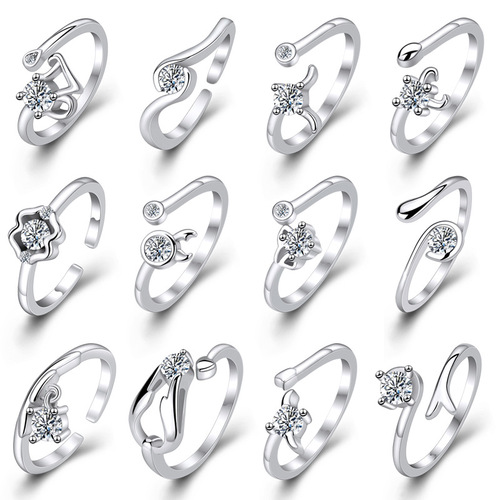 Korean imitation pure silver Korean-style fashionable twelve zodiac couple trend rings for ladies, openable and adjustable, factory wholesale