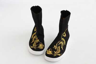Men's Chinese gold Dragon kung fu boots Chinese style hanfu prince martial art canvas shoes short warrior swordsman film cospaly boots for male