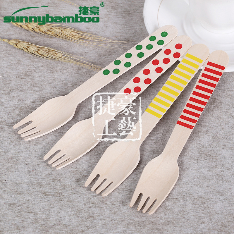【 Jiehao Bamboo and Wood 】 Printed disposable tableware, outdoor travel portable wooden forks, restaurant disposable forks, wooden fork manufacturer wholesale disposable tableware detail image 4