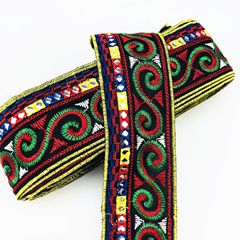 Vintage Ethnic Middle Eastern Embroidered Lace with Colorful Sequin Stripes – Decorative Webbing for Shoes, Hats, Sleeves, and Apparel