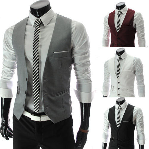 Chain wholesale supply men's slim V-neck vest 4 colors into new Korean suit material easy to wear solid color vest