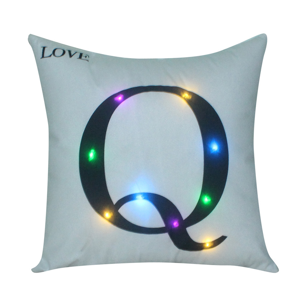 （中性）字母款LED枕头套靠垫套 图案->白色字母Q