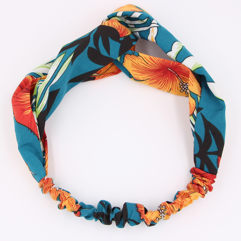 Retro Elastic Cross Fabric Elastic Women's New Floral Hair Accessories Headband display picture 24