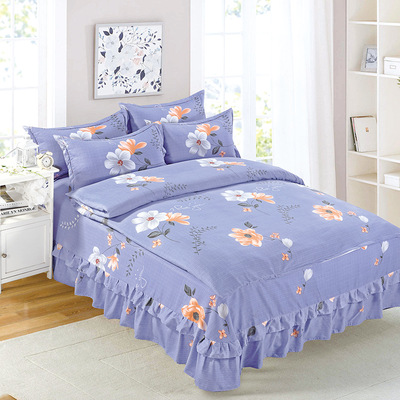 彩雲居新品斜紋磨毛加厚歐式圓角床裙1.8/2米床上用品四件套