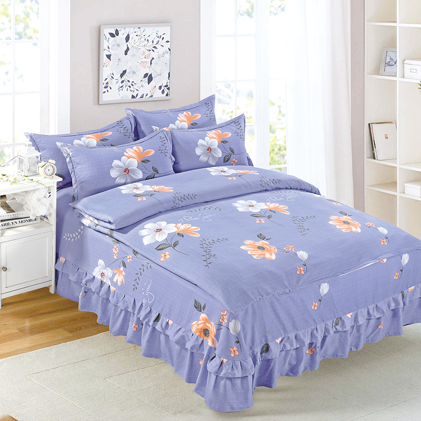 彩雲居新品斜紋磨毛加厚歐式圓角床裙1.8/2米床上用品四件套