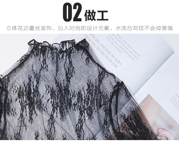 Super fairy-like innerwear lace base shirt for women 2020 new long-sleeved sexy cut-out mesh top semi-high neck lace shirt pic 3