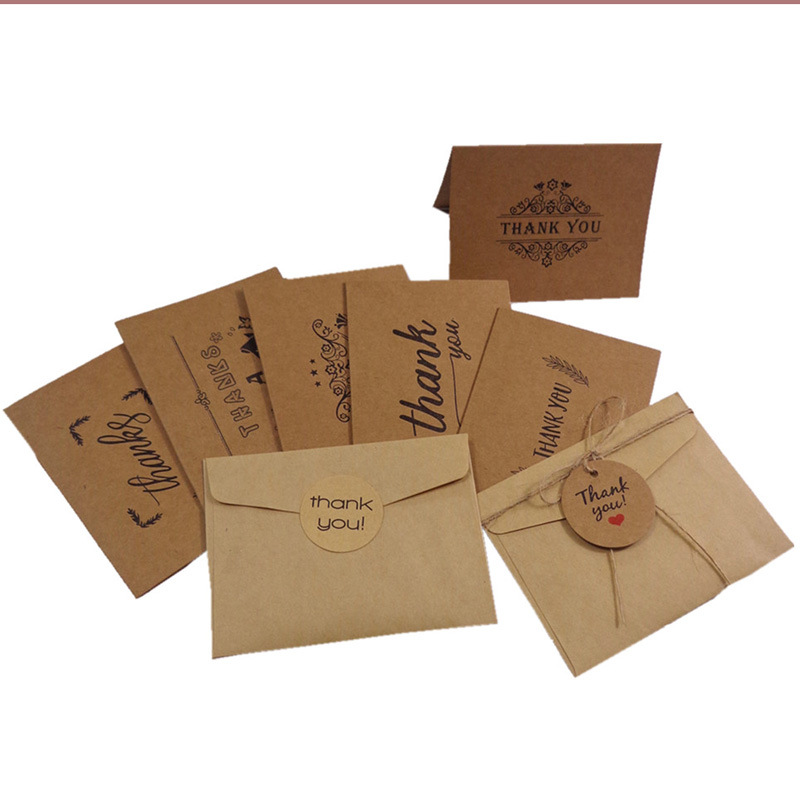 6 set price Retro kraft Thank you Thank Greeting cards Greeting card envelope Sticker birthday card suit