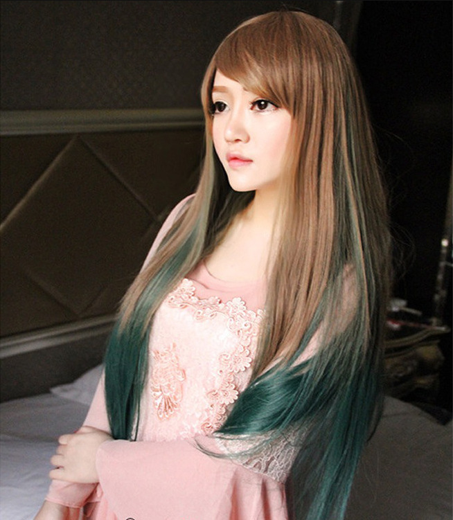 Fashion Gradient Color Wig Black Green Wig Wholesale display picture 3