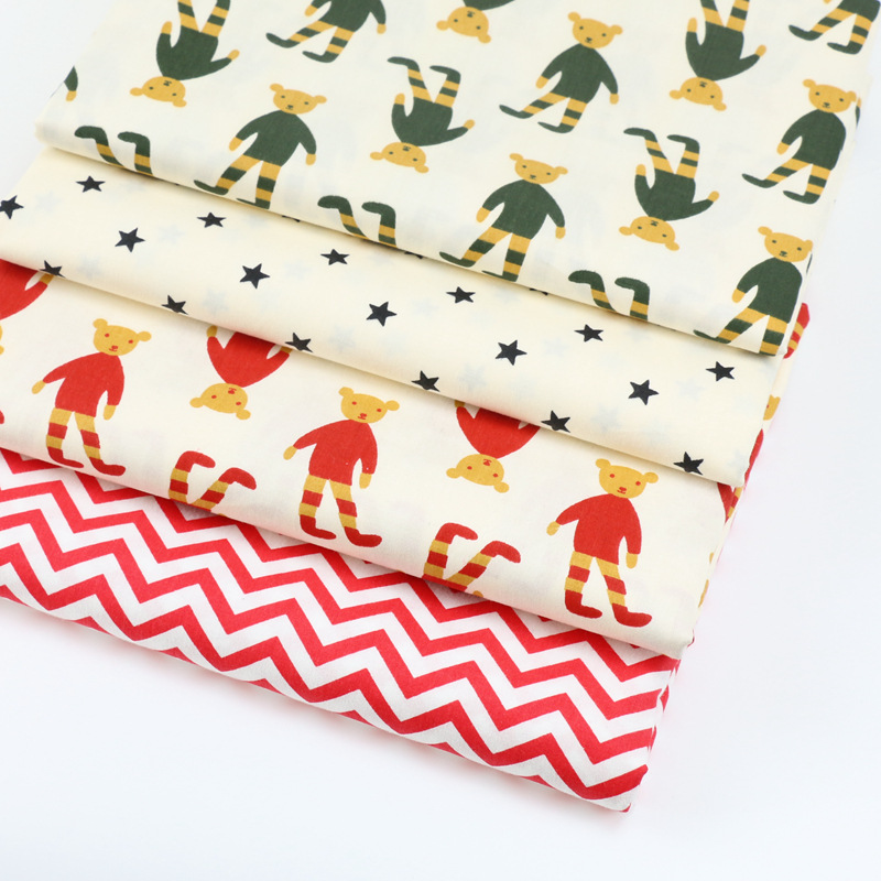 小熊布料卡通五角星星印花布 宝宝包被睡袋罩衣纯棉面料 厂家批发