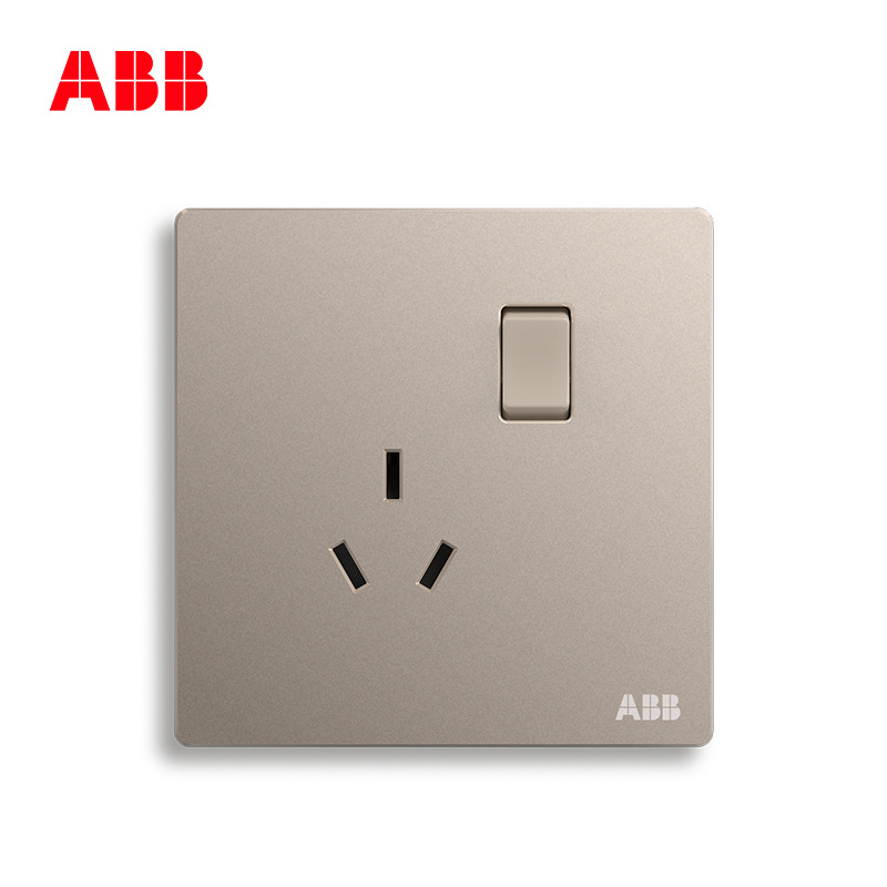 ABB开关插座面板家用86型一开三孔带开关10A 轩致 朝霞金AF223-PG