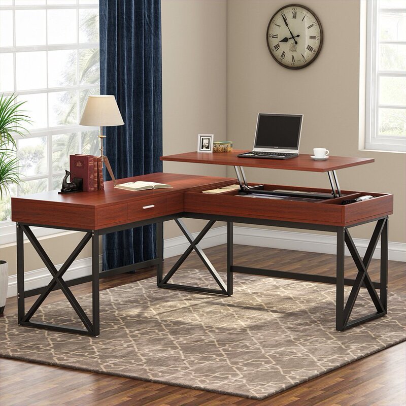 Office furniture modern minimalist L-shaped desk corner lifting computer desk drawer storage study desk