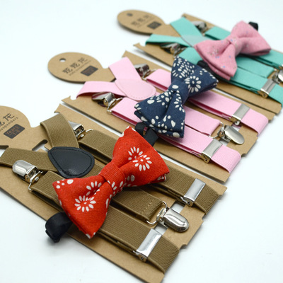 Cross border Source of goods children Suspenders children printing Bowtie suit men and women school uniform show Strap clip suit