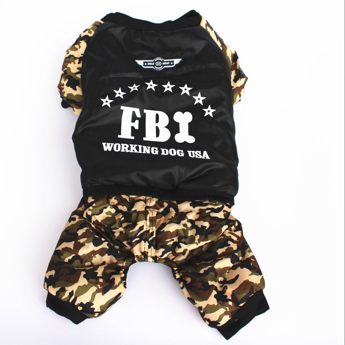 Mascota otoño e invierno nuevo FBI camuflaje mascota estilo británico ropa de perro de moda Super guapo mascota ropa de cuatro patas en stock