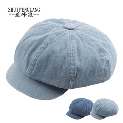 Women's Autumn/Winter Denim Canvas Octagonal Hat, Korean Style, Plain Washed Denim Fabric Newsboy Hat, Plain Beanie for Couples