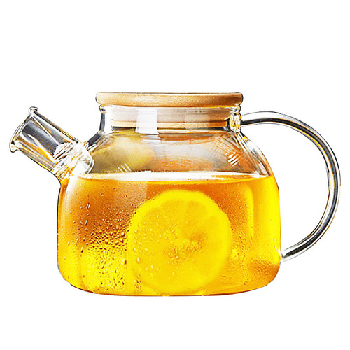 High temperature resistant thickened cold kettle glass tea set floral teapot Heat resistant large capacity transparent short mouth cold kettle with bamboo lid