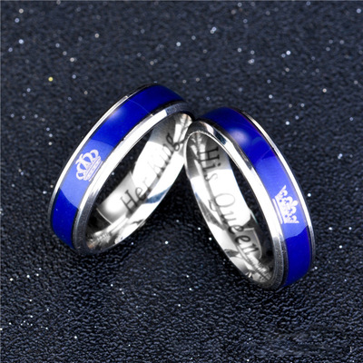 Europe and America Cross border Temperature sensing Discoloration Stainless steel Ring HER KING HiS QUEEN Ring Couple Ring