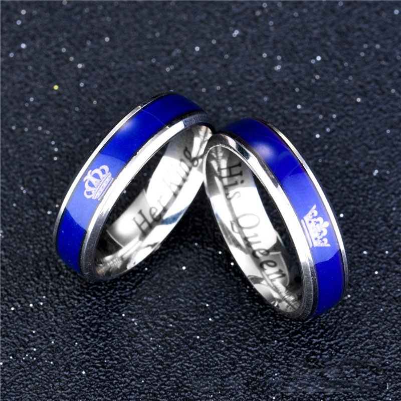 Europe and America Cross border Temperature sensing Discoloration Stainless steel Ring HER KING HiS QUEEN Ring Couple Ring