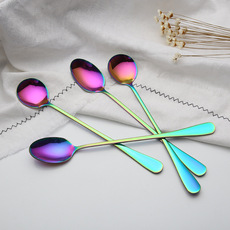 炫彩不锈钢餐具长柄冰勺子搅拌勺饮品勺子尖头圆头加长匙加厚调羹