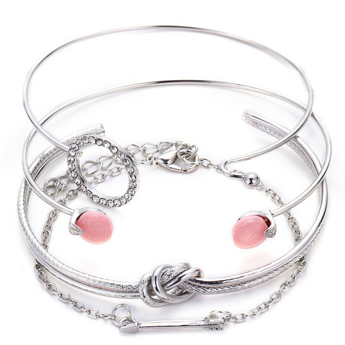 New European and American Cross-border Hand Accessories, Simple and Personalized Knotted Circle Diamond Arrow Four-Piece Set Bracelet and Necklace